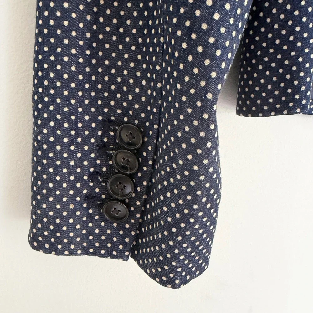 J. Crew Women's Schoolboy Blazer Blue White Polkadot Preppy Academia Cotton SZ 6